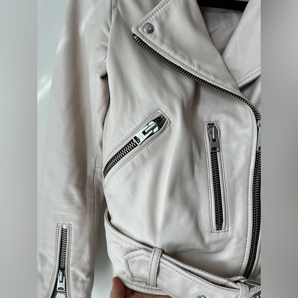 AllSaints Balfern Belted Hem Leather Biker Jacket - Very Light Pink - Picture 6 of 9